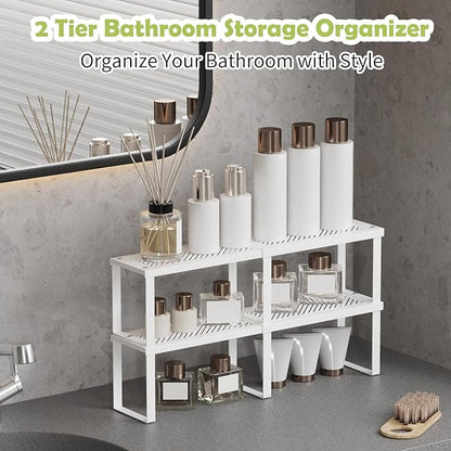 2 Pcs Stackable Kitchen Cabinet Shelf Organizer Counter Shelf 12.59" L x 5.1" Dx 6.29" H,Pantry Dishes Storage Shelves Rack