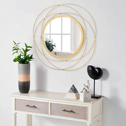 Gold Wall Mirror Mounted Round Decorative Mirrors with Iron Metal Wire Frame Mirror for Wall, Home Decorative Bathroom Vanity, Living Room or Bedroom White Small 20” x 20”