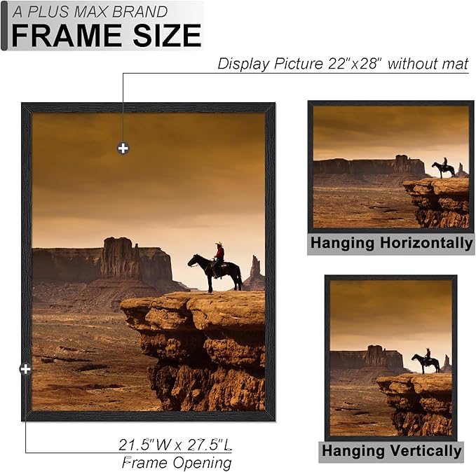 A PLUS MAX 22x28 Picture Frame, Black Engineered Wood Frame for 22 x 28 Inch Picture Poster Photo, Light Weight 22 by 28 Frame with Wood-grain for Wall - 1 Pack/Black/22 x28