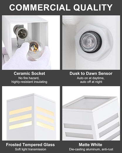 Housen Solutions Dusk to Dawn Outdoor Lighting, IP65 Waterproof Exterior Light Fixtures, 2 Pack Sensor Porch Light Outdoor Wall Sconce for House Garage, Matte White Aluminum