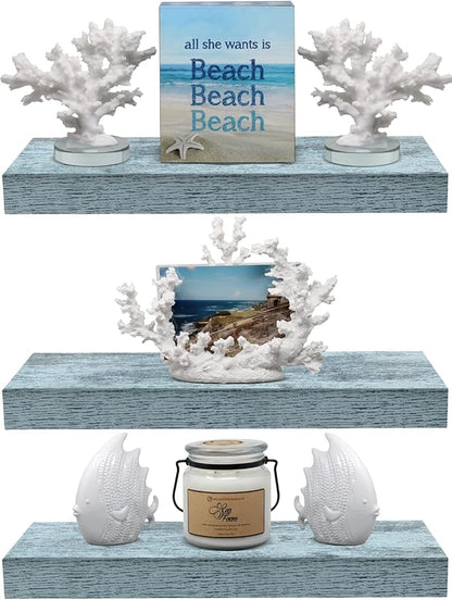Sorbus Floating Shelves - 3 Pack 16 Inch Rustic Blue Wall Shelves for Bedroom, Kitchen, Living Room, Bathroom Shelves, Home Decor, Office - Floating Shelf for Trophies, Books, Frames, Toilet Paper