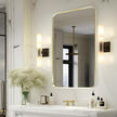 Wall Mount Mirror for Bathroom, Brushed Gold Metal Framed Rounded Corner Rectangular Vanity Mirror (24