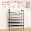 5 Tier Shoe Rack for Closet Shoe Organizer with 5 Hooks, Long Shoe Shelf Storage for Shoe and Boot Stackable Free Standing Shoe Rack for Entryway, Garage, Small Spaces, Dorm, Black