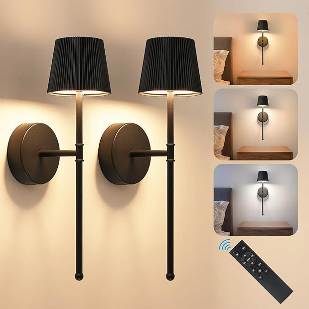 LUTEC Cordless Wall Sconces Set of 2, 5200mAh Wireless Rechargeable Battery Operated LED Wall Lamps, 3 Color Stepless Dimming Portables Lightings for Wall Painting/Living Room/Bedroom/Hallway Decor