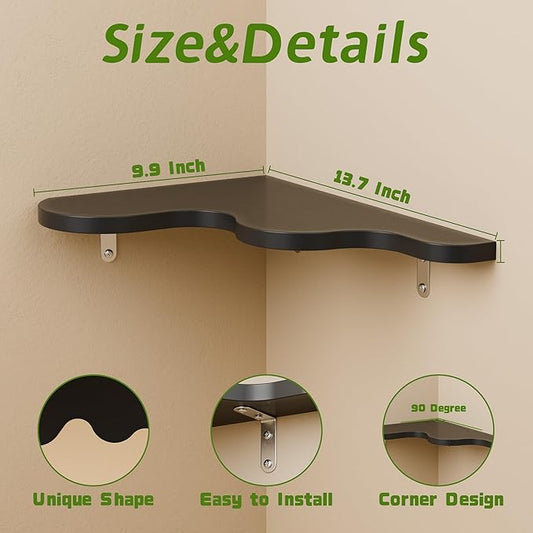 Cute Cloud Shelves, Wavy Floating Corner Shelf, Cute Wall Shelves for Nursery Decor, Corner Shelves for Bedroom, Living Room, Bathroom & Home Decor, Black
