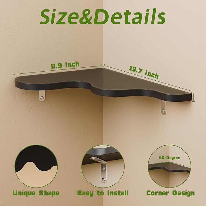 Cute Cloud Shelves, Wavy Floating Corner Shelf, Cute Wall Shelves for Nursery Decor, Corner Shelves for Bedroom, Living Room, Bathroom & Home Decor, Black