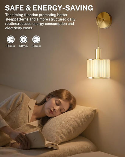 Battery Operated Wall Sconce Set of 2, Wireless Rechargeable Wall Lights with Remote Control, 9 Colors Dimmable LED Lamps, Modern Cordless Sconces for Bedroom Living Room Hallway(Gold)