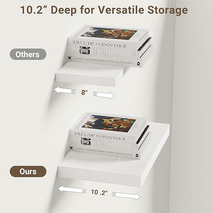 Vivelove 10 in Deep Floating Shelves for Wall, 10.2
