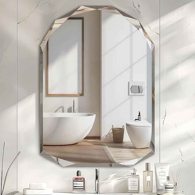 Suidia Bathroom Mirror, 30"x 40" Wall Mirror, Frameless Bathroom Mirror with Beveled Edge for Bedroom, Living Room, Entryway, Hallway, Arched Shape
