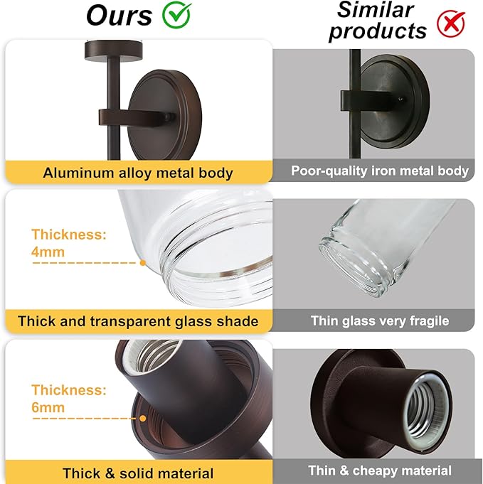 Oil Rubbed Bronze Wall Sconces Set of Two, Bathroom Wall Sconces Vanity Lights with Clear Glass Shade, Modern Farmhouse Wall Mount Lights for Mirror Bedroom Living Room Stairwell Hallway