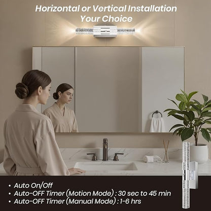 Motion Sensor Wall Sconces Battery Operated Set of 2, Rechargeable Wall Sconce, 3CCT Battery Wall Sconce, 12000mAh Dimmable with Remote for Bedroom, Living room, Hallway (15.3 inch - Chrome - 2 Pack)
