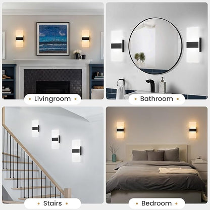 Modern LED Wall Sconce, 5CCT Dimmable Black Wall Lights, 12W 800LM 2700K-5000K Adjustable, Hardwired Indoor Up and Down Acrylic Wall Light Lighting for Living Room Bedroom Hallway, ETL