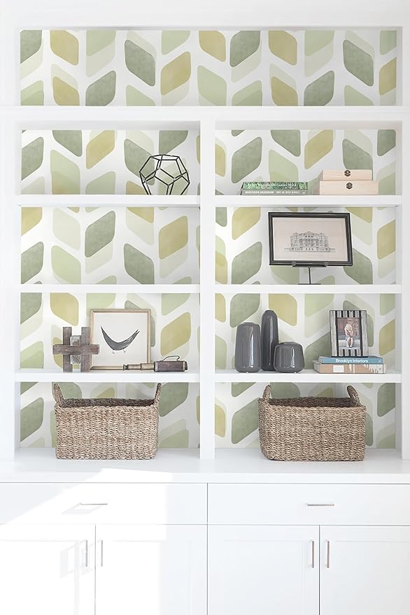 Boho Peel and Stick Wallpaper Checkered Contact Paper Neutral Geometric Wall Paper Modern Self Adhesive Removable Wallpaper for Bathroom Kitchen Cabinets Waterproof(Green/Yellow,17.3in X 32.8ft)