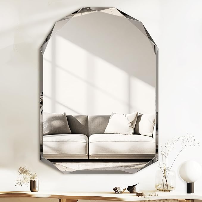 Suidia Bathroom Mirror, 30"x 40" Wall Mirror, Frameless Bathroom Mirror with Beveled Edge for Bedroom, Living Room, Entryway, Hallway, Arched Shape