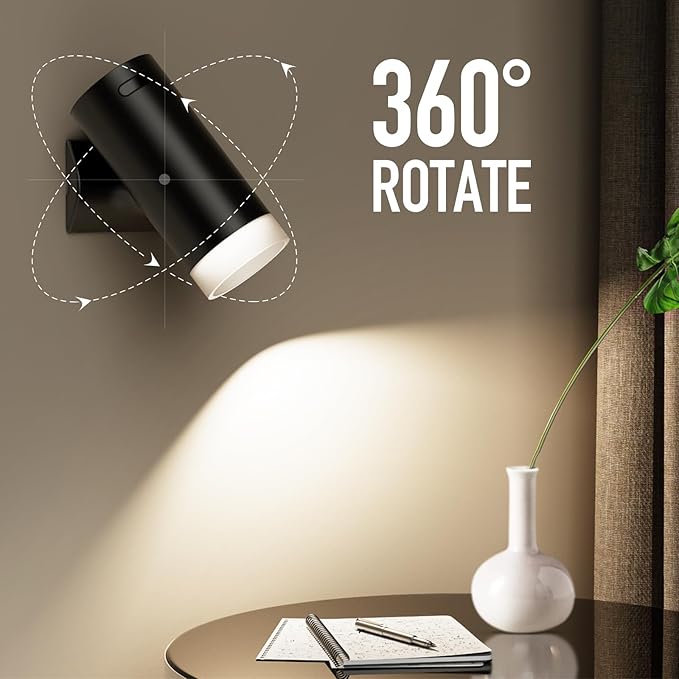 Battery Operated Wall Sconces 3CCT Dimmable Wireless Sconces Set of 2, Rechargeable Wall Lights with Magnet Ball, Wall Decor Set of 2 for Reading Bedroom Bedside Picture