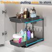 2 Pack Double Sliding Under Sink Organizers and Storage, 2 Tier Under Bathroom Cabinet Shelf Organizer with Hooks Hanging Cup, Home Organization, Black