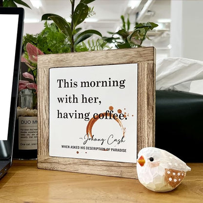 Coffee Decor Set, Wooden Box Signs for Home Decor, Farmhouse Wood Sign, Cafe Table Desk Decortion, This Morning With Her Having Coffee Sign