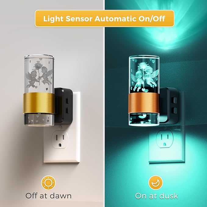 L LOHAS LED Night Lights Plug into Wall, Dusk to Dawn Sensor Nightlight, 9 Colors Changing,Adjustable Brightness,Acrylic Decorative Night Lights for Bathroom,Wedding,Birthday Gift