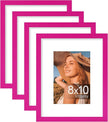 Vittanly 8x10 Picture Frames Set of 4, Display Pictures 5x7 with Mat or 8x10 without Mat, Gallery Wall Frame Set for Wall or Tabletop, Engineered Wood with Shatter Resistant Plexiglass, Rose Red