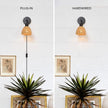 Globe Electric 65933 1-Light Plug-in or Hardwire Wall Sconce, Matte Black, Rattan Shade, 6ft Black Braided Fabric Designer Cord, in-Line On/Off Rocker Switch
