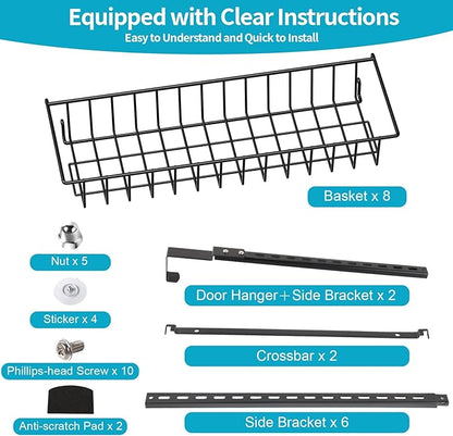 8-Tier Pantry Door Oragnizer, Over The Door Pantry Organizer Rack and Storage, Hanging Spice Rack Shelves Door, Home Office Laundry Room Bathroom & Kitchen Organization Essentials Metal