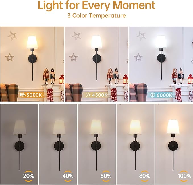 Rechargeable Wall Sconces Set of 2-80H Battery Life, Dimmable 12 Colors, 22.6" Modern Wall Light for Bedroom Living Room, Black