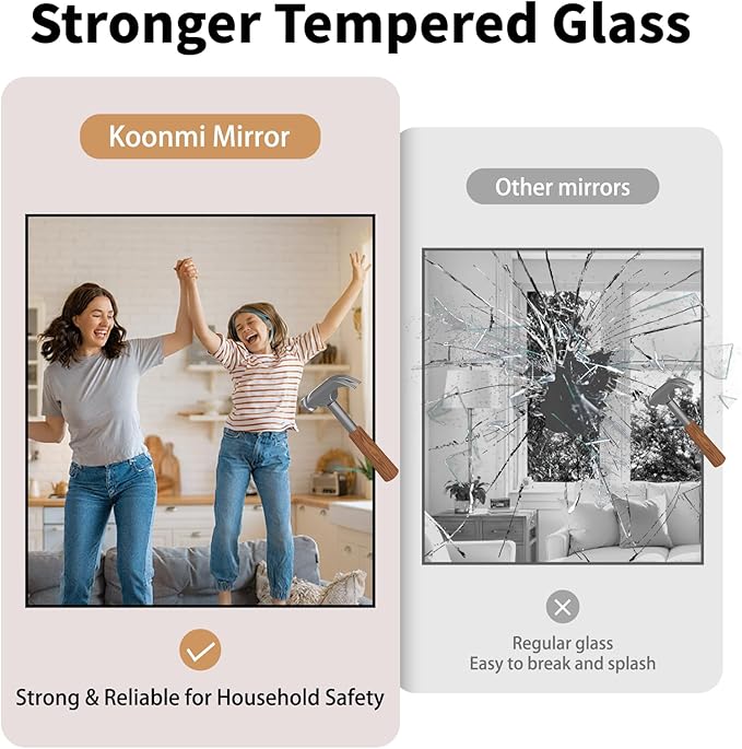 Koonmi Black Framed Bathroom Mirror - Shatterproof 24