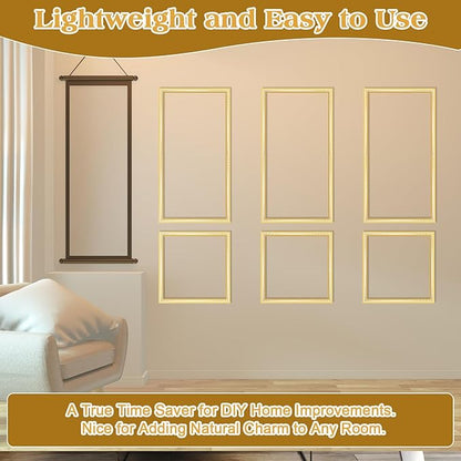 3 Set Gold White Peel and Stick Wall Molding Kit 6 Frame Premade Wainscoting Accent Panel Ready to Assemble 3D Wall Panels Trim for Interior Mirror Home Molding Decor, 54 x 24 Inch