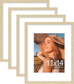 Vittanly 11x14 Picture Frame Set of 4, Display Pictures 8x10 with Mat or 11x14 without Mat, Gallery Wall Frame Set for Wall or Tabletop, Engineered Wood with Shatter Resistant Plexiglass, Natural