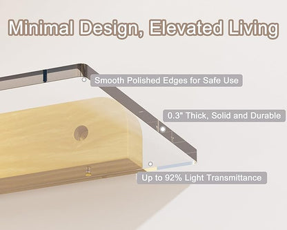 Small Acrylic Floating Shelf for Wall, Clear Acrylic Wall Shelf with Solid Wood Base, Thick Minimalist Display Shelf for Bathroom, Bedroom,Plants, Perfume, Nail Polish,Living Room & Decor