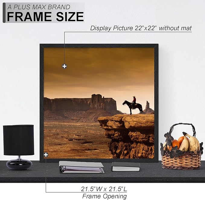 A PLUS MAX Square 22x22 Frame, Black Engineered Wood Picture Frame for 22 x 22 Picture Poster Photo, Light Weight 22 by 22 Frame with Wood-grain for Wall - 1 Pack/Black/22 x22