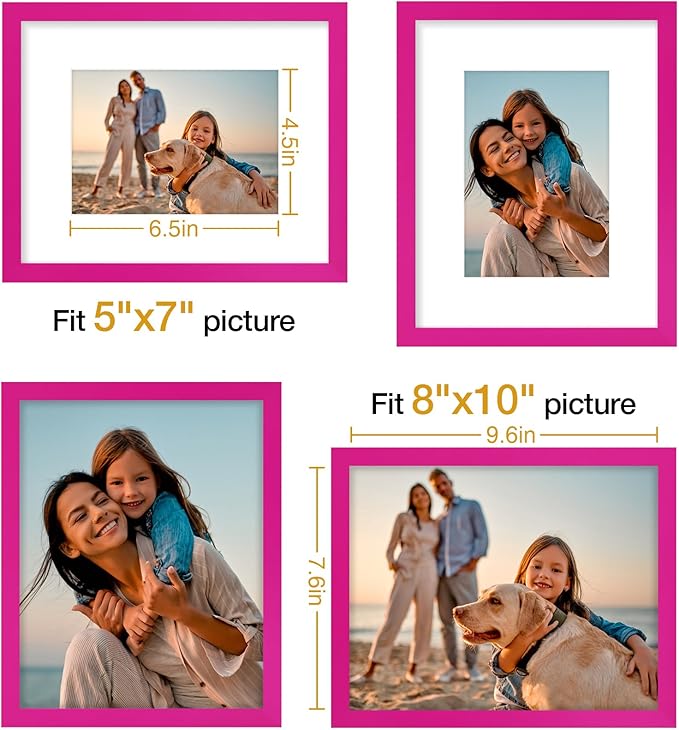 Vittanly 8x10 Picture Frames Set of 4, Display Pictures 5x7 with Mat or 8x10 without Mat, Gallery Wall Frame Set for Wall or Tabletop, Engineered Wood with Shatter Resistant Plexiglass, Rose Red