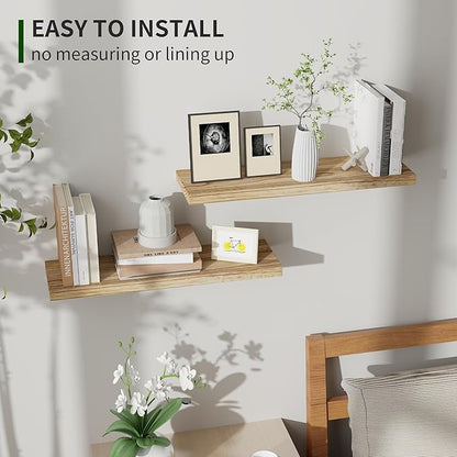 Marsmiles Wood Floating Shelves for Wall Set of 2, 24 Inch Wide Rustic Wooden Floating Shelves, Invisible Wall Mounted Display for Living Room Bedroom Kitchen Bathroom Office, Carbonized Black