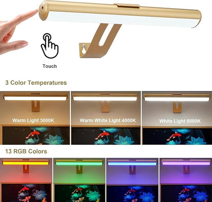 Picture Light Battery Operated, Picture Lights for Wall, Wireless Picture Light with Remote for Paintings, 48 LED, 16 Color Changing, Dartboard Light with 2 Base for Art, Gold-2Pack