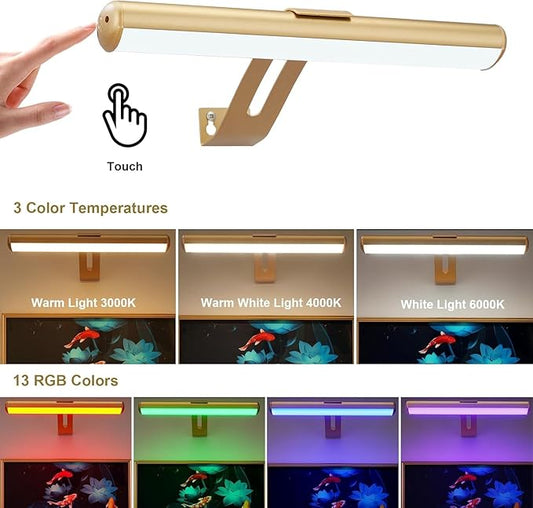 Picture Light Battery Operated, Picture Lights for Wall, Wireless Picture Light with Remote for Paintings, 48 LED, 16 Color Changing, Dartboard Light with 2 Base for Art, Gold-2Pack
