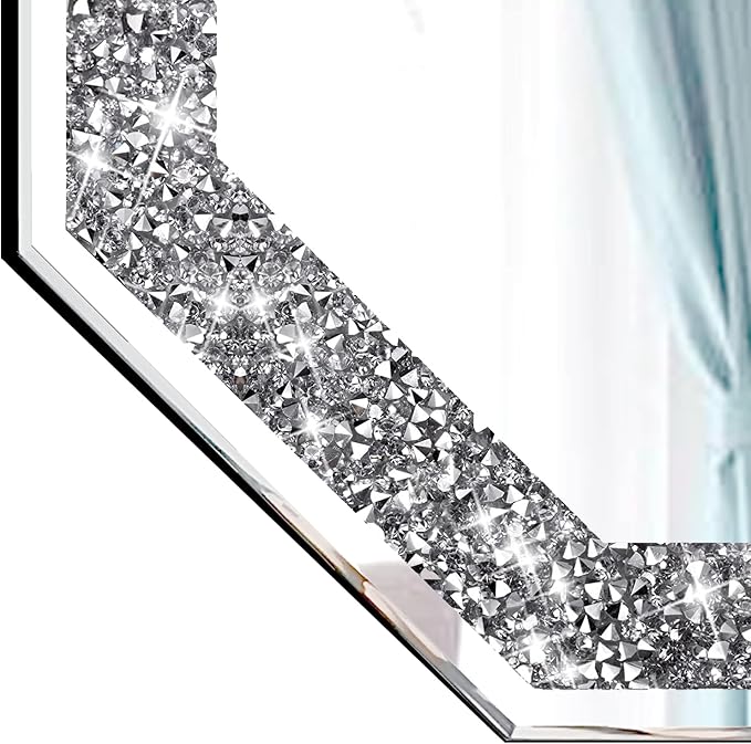 2 Piece Wall Mirrors Octagon, Crush Diamond Mirrors Wall Decor, Silver Decorative Mirrors for Living Room Decor, Bedroom, Bathroom. (12”x12”)