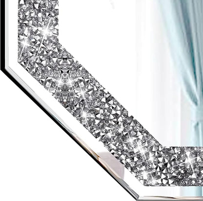 2 Piece Wall Mirrors Octagon, Crush Diamond Mirrors Wall Decor, Silver Decorative Mirrors for Living Room Decor, Bedroom, Bathroom. (12”x12”)