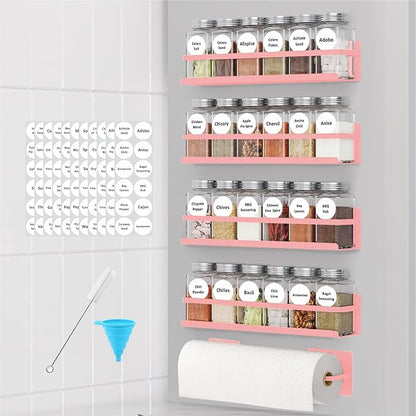 Magnetic Spice Rack with Jars Magnetic Spice Rack for Refrigerator 24 Spice Jars with Label Magnetic Shelves for Fridge 4 Pack Pink