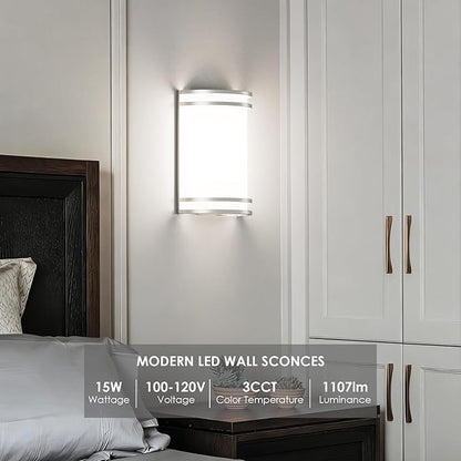 Aipsun Modern Wall Sconces 15W LED Indoor Hardwired Wall Sconce Lighting Dimmable Wall Lights for Living Room Hallway Bedroom (Brushed Nickel)