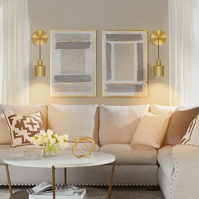 Battery Operated Wall Sconces Set of 2,Gold Wireless Wall Light Indoor Dimmable 3 Colors Non Hardwired with Remote Control(Bulbs Include)
