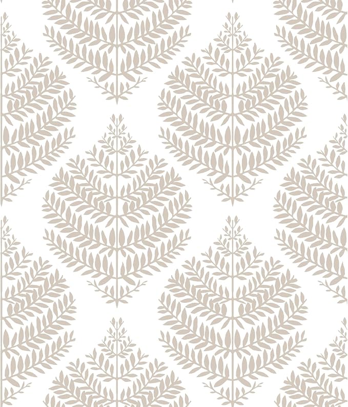 RoomMates RMK11512WP Hygge Fern Damask Taupe Peel and Stick Wallpaper, Roll
