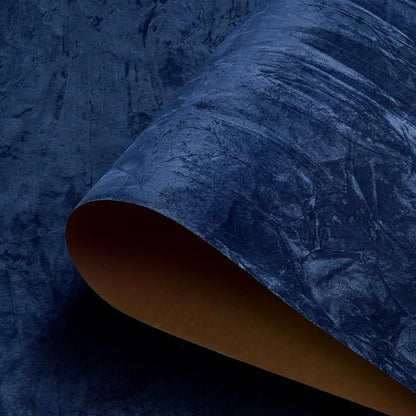 Blue Velvet Fabric Wallpaper Peel and Stick Felt Contact Paper 17.7"x80" Wrinkled Textured Peel and Stick Velvet Blue Wallpaper for Bedroom Walls Self Adhesive Flocking Liner Drawer Jewelry