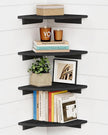 Forbena Black Floating Corner Bookshelf for Wall Set of 4, Large Corner Plant Shelves for Living Room, Rustic Rounded Hanging Bookshelves Wall Mounted for Bedroom Books, Kitchen, Closet, Office