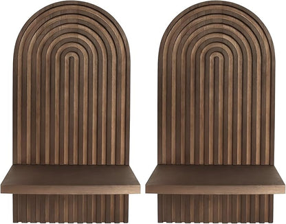2 PCS Boho Wooden Rainbow Wall Shelves, Arch Boho Wall Shelf Mid Century Wood Floating Shelf Decor for Bathroom, Bedroom, Kitchen (Wood-03)