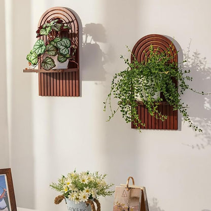 Mid Century Modern Decor: Walnut Boho Floating Shelves Arched Wall Decor for Bathroom Bedroom Living Room Nursery