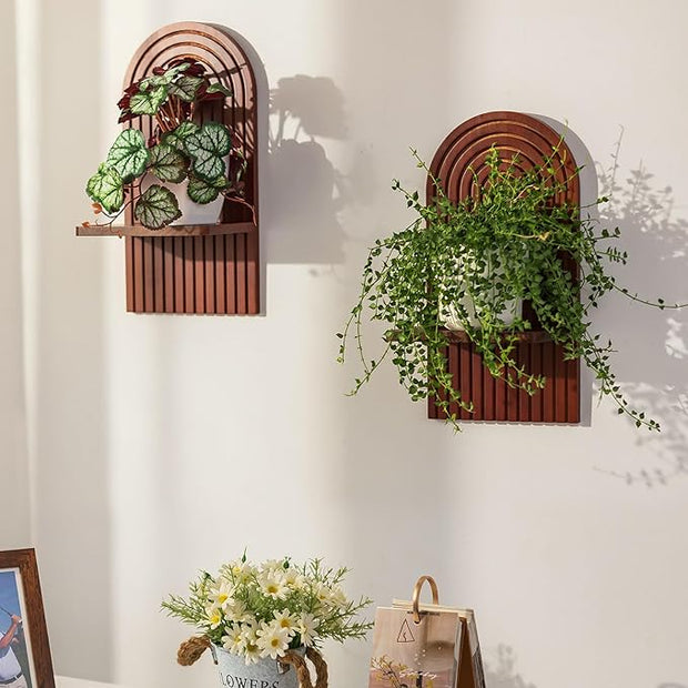 Mid Century Modern Decor: Walnut Boho Floating Shelves Arched Wall Decor for Bathroom Bedroom Living Room Nursery