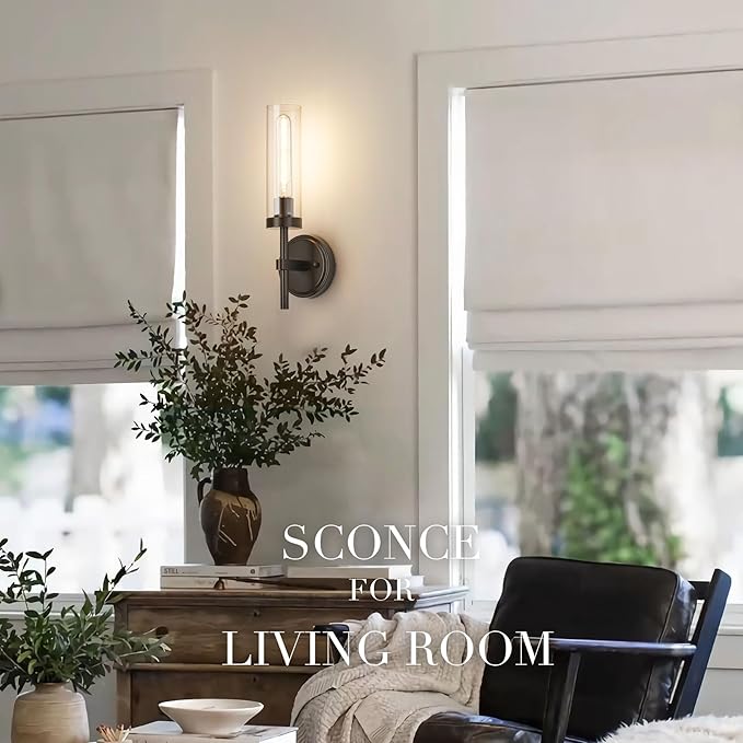 Oil Rubbed Bronze Wall Sconces Set of Two, Bathroom Wall Sconces Vanity Lights with Clear Glass Shade, Modern Farmhouse Wall Mount Lights for Mirror Bedroom Living Room Stairwell Hallway