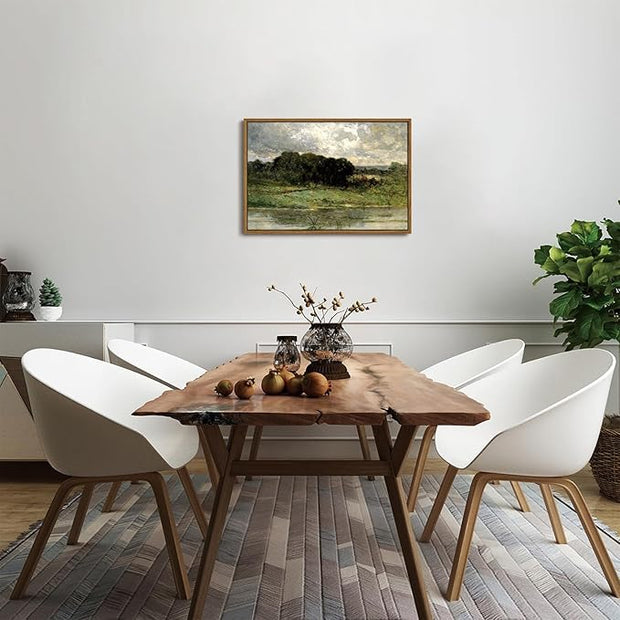OIQArtOIQ Framed Vintage Landscape Wall Art Lake Natural Scenery Oil Painting Canvas Prints Country Farmhouse Decor Aesthetic Pictures for Kitchen Bedroom Living Room Bathroom