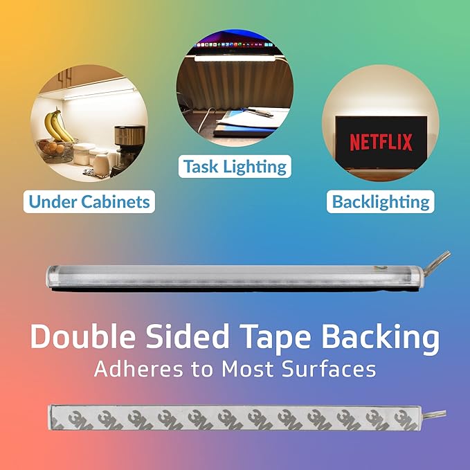 TrueColor USB-Powered LED Light Bar with Frosted Cover for Under Cabinet, Under Monitor, TV Backlight – Easy-Install - Adhesive & Mounting Brackets Included - 100,000 Hours Lifetime (24