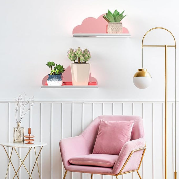 NiHome 2-Pack Rose Gold Mirror Finish Cloud-Shaped Acrylic Floating Shelves - Stylish Wall Decor for Bedrooms, Bathroom Vanity & More - Versatile Mirrored Shelves for Decorative Display and Storage